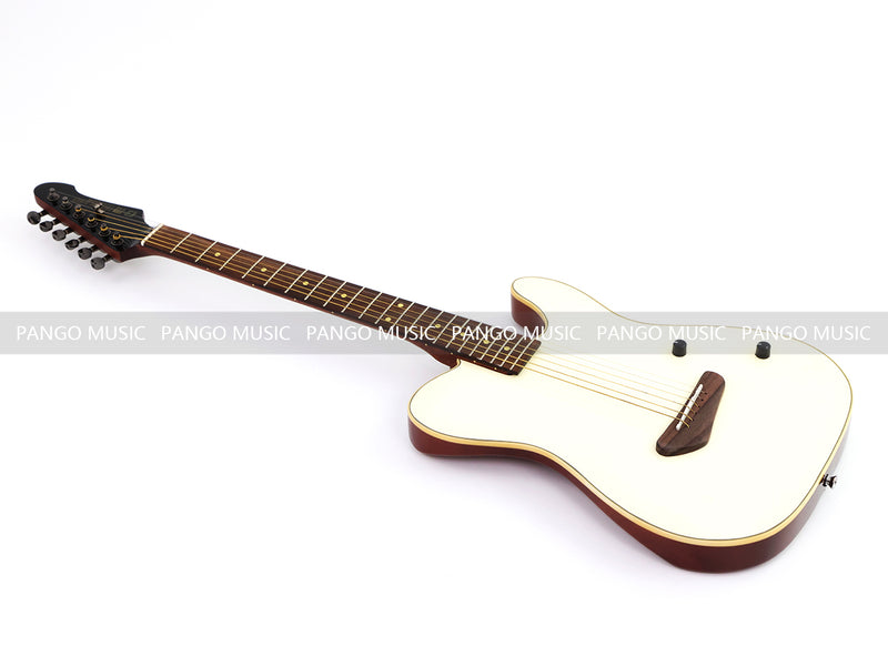 PANGO 6-String Solid Body Glossy Vintage White Silent Acoustic-Electric Guitar (SE-504)