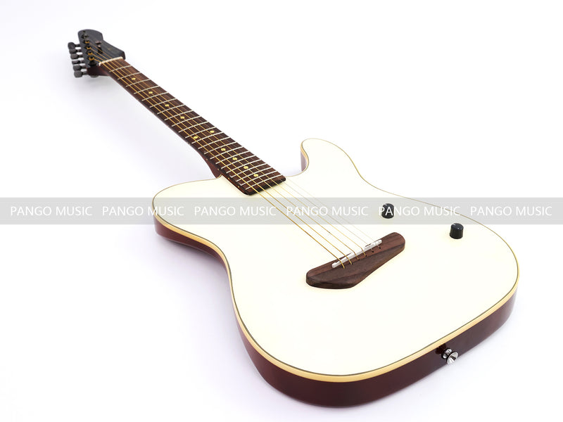 PANGO 6-String Solid Body Glossy Vintage White Silent Acoustic-Electric Guitar (SE-504)
