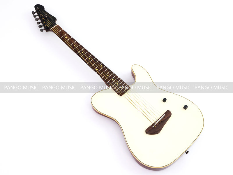 PANGO 6-String Solid Body Glossy Vintage White Silent Acoustic-Electric Guitar (SE-504)