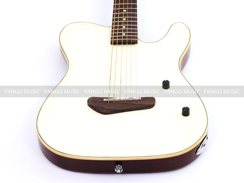 PANGO 6-String Solid Body Glossy Vintage White Silent Acoustic-Electric Guitar (SE-504)