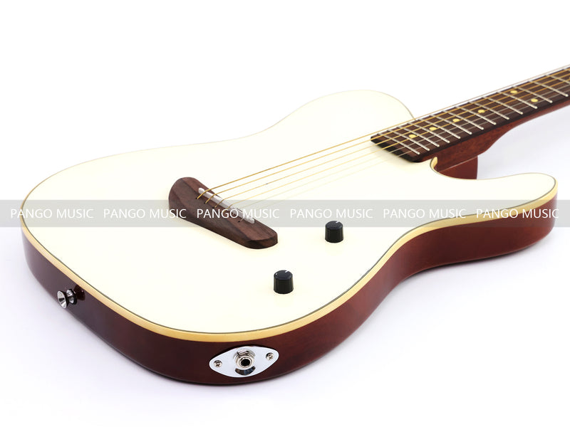 PANGO 6-String Solid Body Glossy Vintage White Silent Acoustic-Electric Guitar (SE-504)