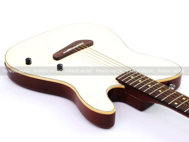 PANGO 6-String Solid Body Glossy Vintage White Silent Acoustic-Electric Guitar (SE-504)