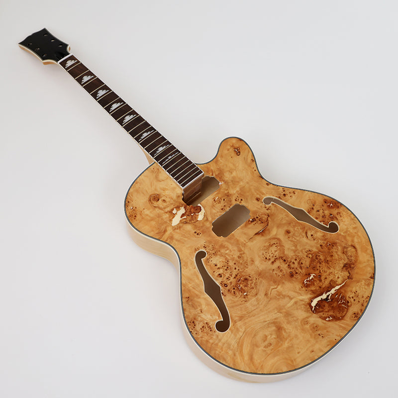 PANGO Hollow Body Electric Guitar with Burl Maple Top (ZQN0180, No Hardware)