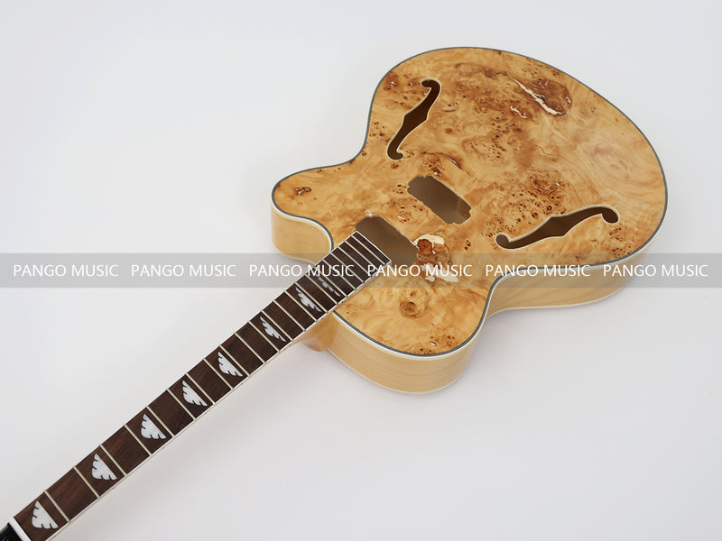 PANGO Hollow Body Electric Guitar with Burl Maple Top (ZQN0180, No Hardware)