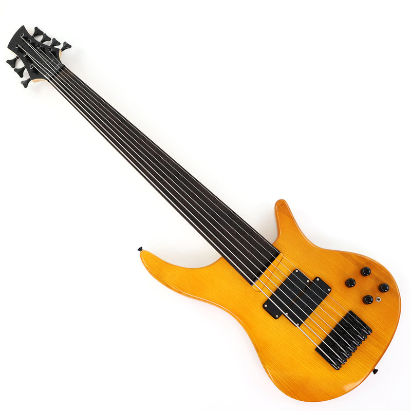 PANGO MUSIC 7-String Fretless Electric Bass Guitar with Gloss Transparent Amber Finish (GKS-047)