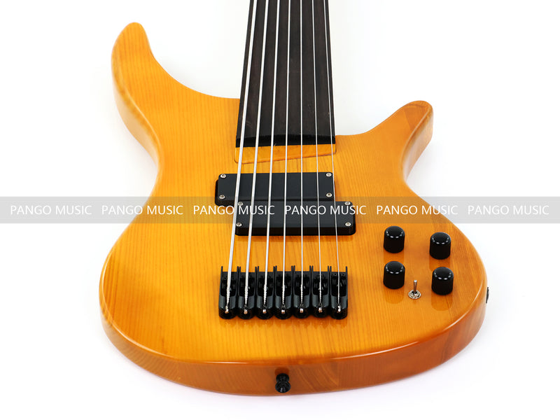 PANGO MUSIC 7-String Fretless Electric Bass Guitar with Gloss Transparent Amber Finish (GKS-047)