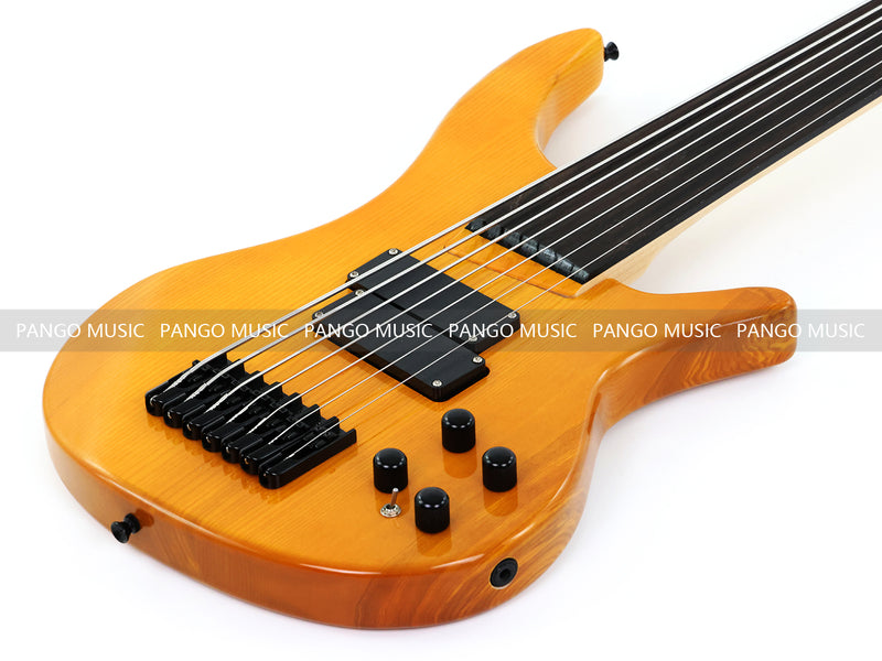 PANGO MUSIC 7-String Fretless Electric Bass Guitar with Gloss Transparent Amber Finish (GKS-047)