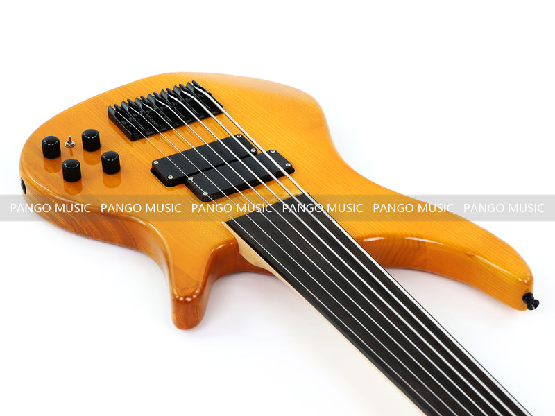PANGO MUSIC 7-String Fretless Electric Bass Guitar with Gloss Transparent Amber Finish (GKS-047)