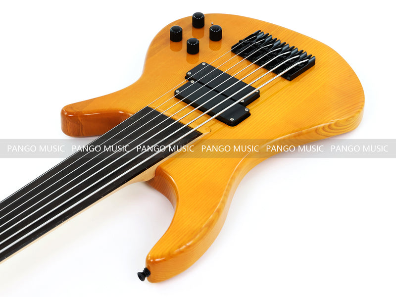 PANGO MUSIC 7-String Fretless Electric Bass Guitar with Gloss Transparent Amber Finish (GKS-047)