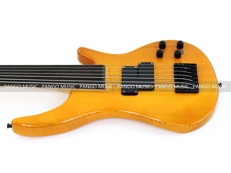 PANGO MUSIC 7-String Fretless Electric Bass Guitar with Gloss Transparent Amber Finish (GKS-047)