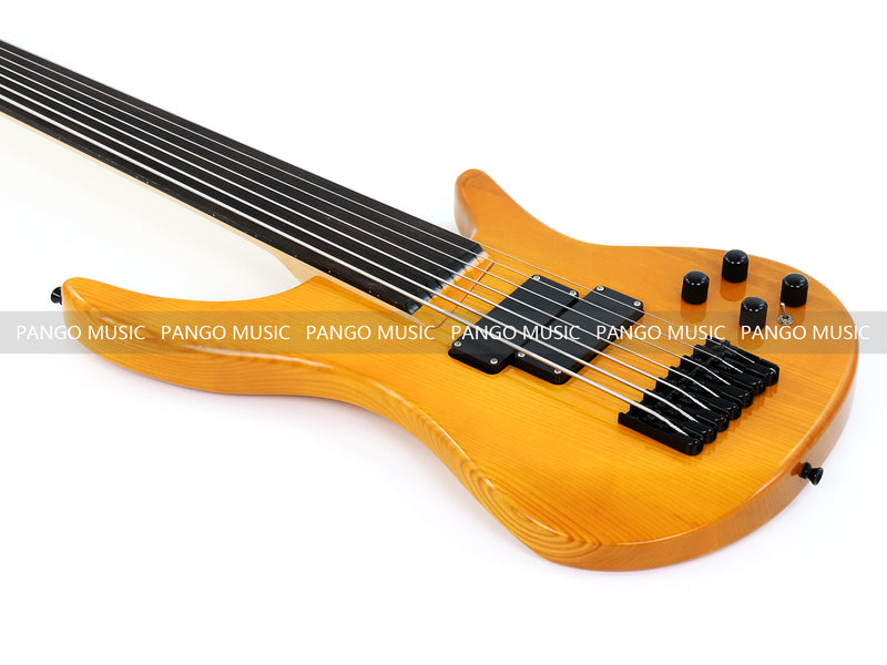 PANGO MUSIC 7-String Fretless Electric Bass Guitar with Gloss Transparent Amber Finish (GKS-047)