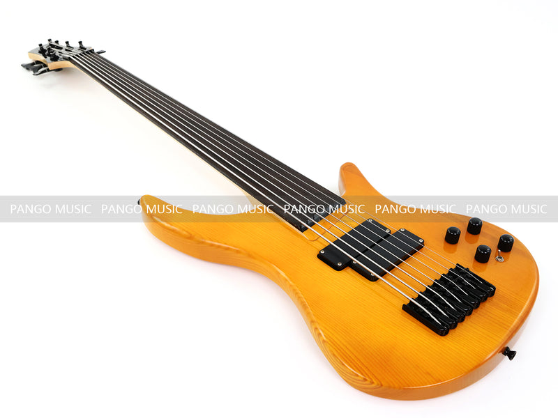 PANGO MUSIC 7-String Fretless Electric Bass Guitar with Gloss Transparent Amber Finish (GKS-047)