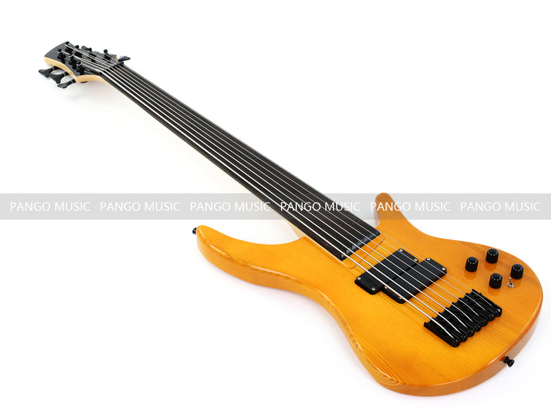 PANGO MUSIC 7-String Fretless Electric Bass Guitar with Gloss Transparent Amber Finish (GKS-047)