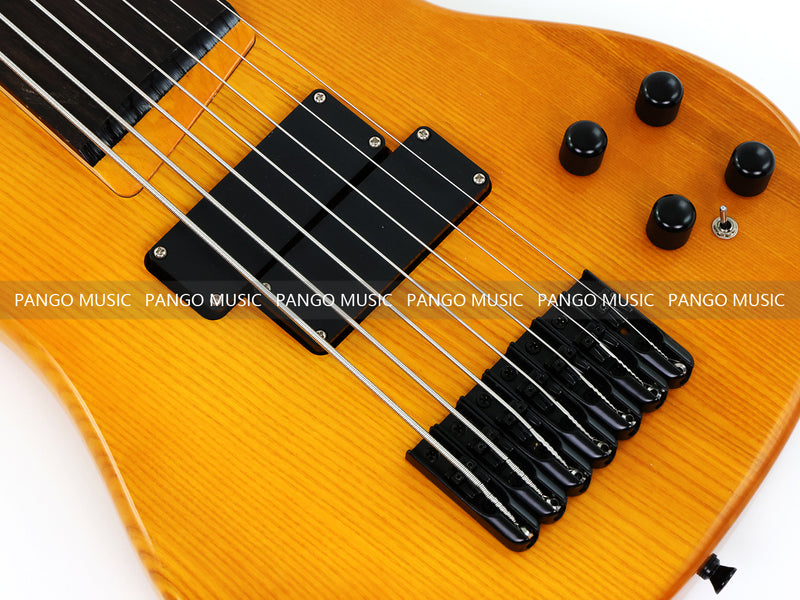 PANGO MUSIC 7-String Fretless Electric Bass Guitar with Gloss Transparent Amber Finish (GKS-047)