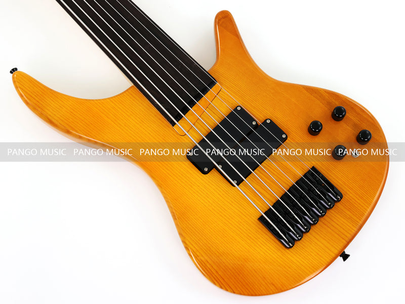 PANGO MUSIC 7-String Fretless Electric Bass Guitar with Gloss Transparent Amber Finish (GKS-047)