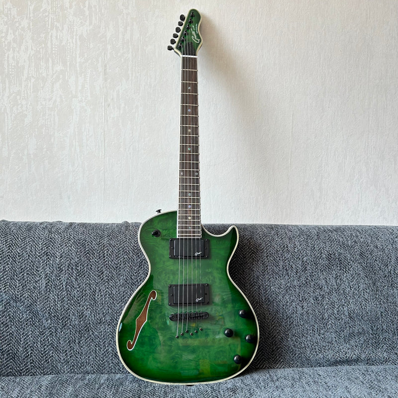 PANGO Music F Hole Electric Guitar with Burl Maple Top (YMZ-210)