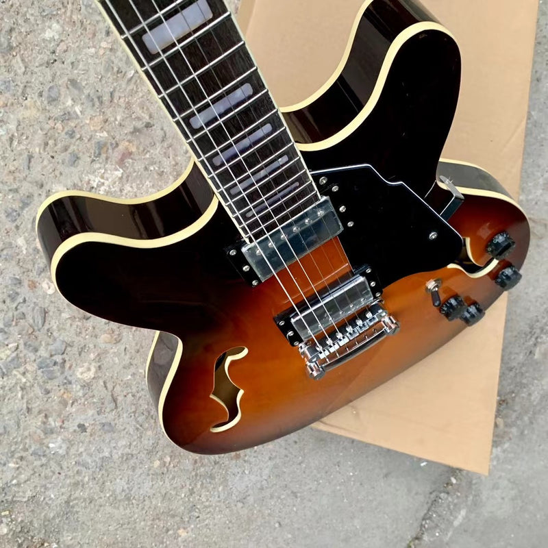 6-String ES-Style Semi-Hollow Body Electric Guitar with Sunburst Gloss Finish (YMZ-153)