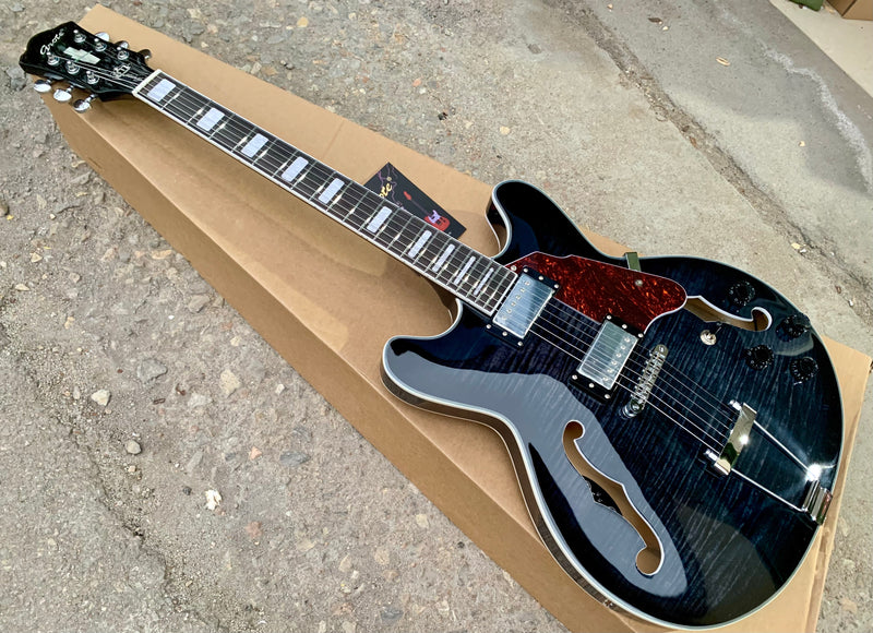 Semi-Hollow Body Electric Guitar with Glossy Finish & Modern Headstock (YMZ-155)
