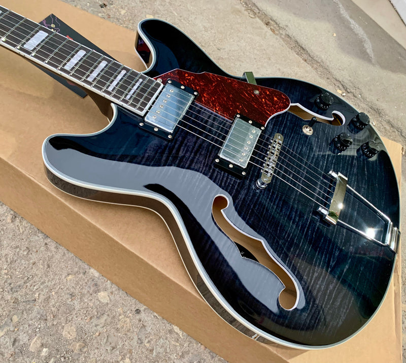 Semi-Hollow Body Electric Guitar with Glossy Finish & Modern Headstock (YMZ-155)