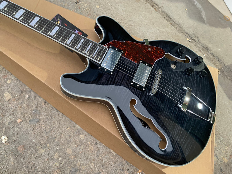 Semi-Hollow Body Electric Guitar with Glossy Finish & Modern Headstock (YMZ-155)
