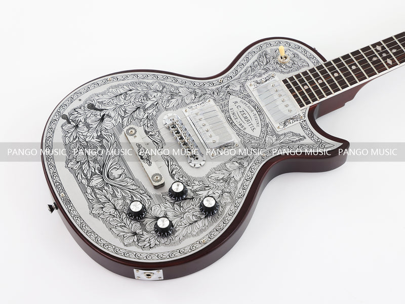 PANGO Music LP Style Electric Guitar with Aluminum Metal Carved Top (PAC-002)