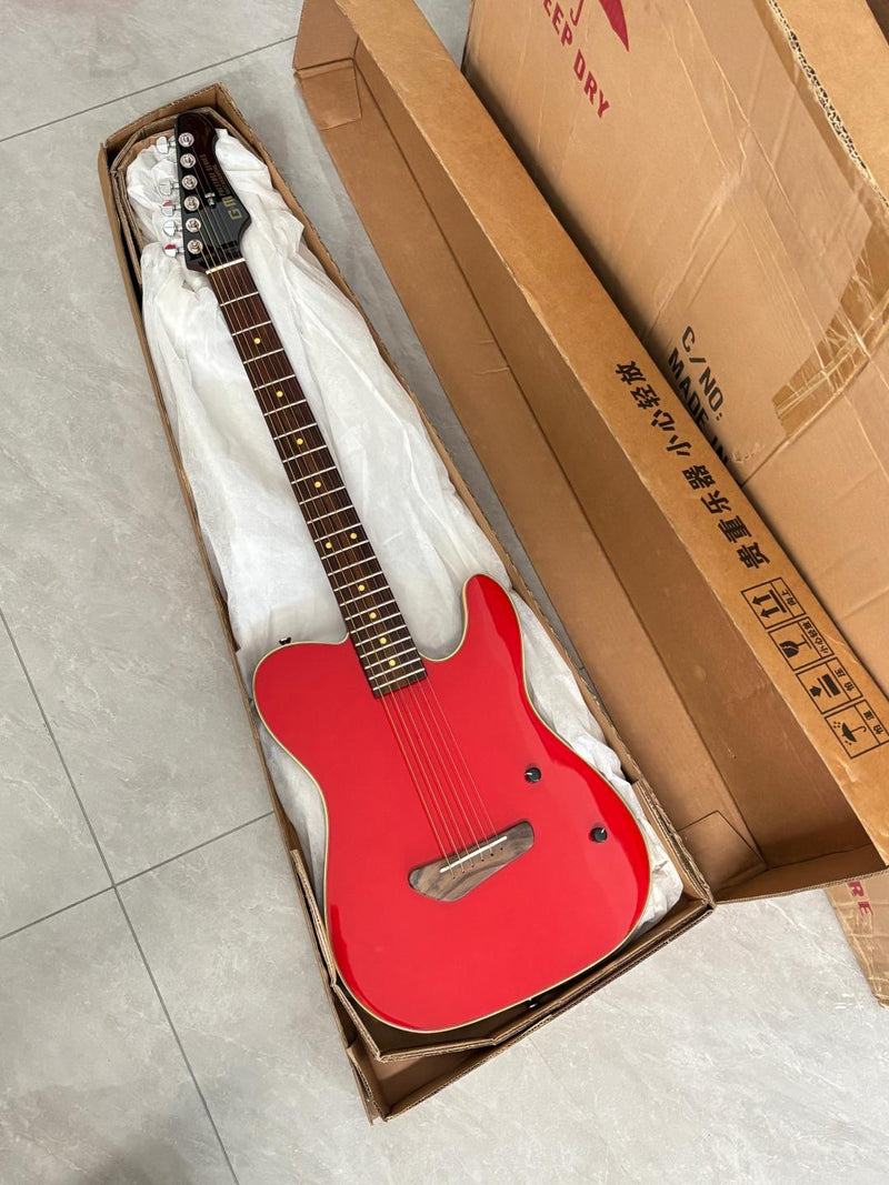 PANGO 6-String Solid Body Glossy Red Silent Acoustic-Electric Guitar (SE-501)