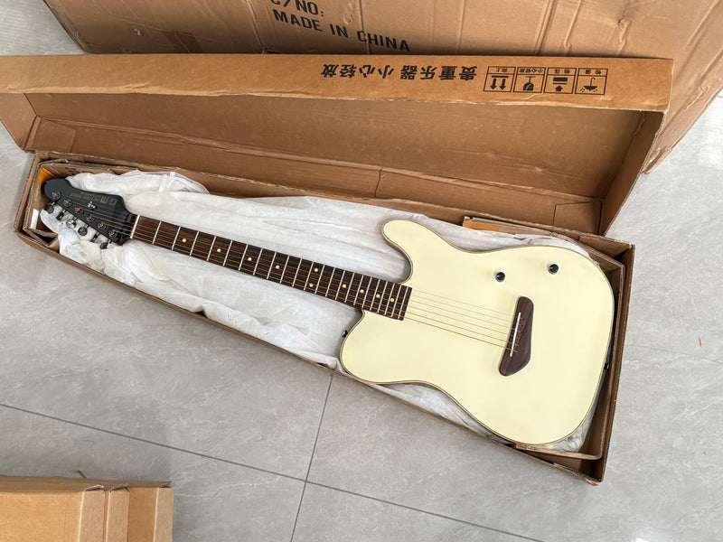 PANGO 6-String Solid Body Glossy Vintage White Silent Acoustic-Electric Guitar (SE-504)