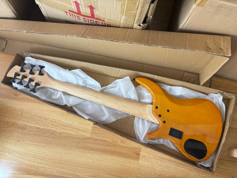 PANGO MUSIC 7-String Fretless Electric Bass Guitar with Gloss Transparent Amber Finish (GKS-047)