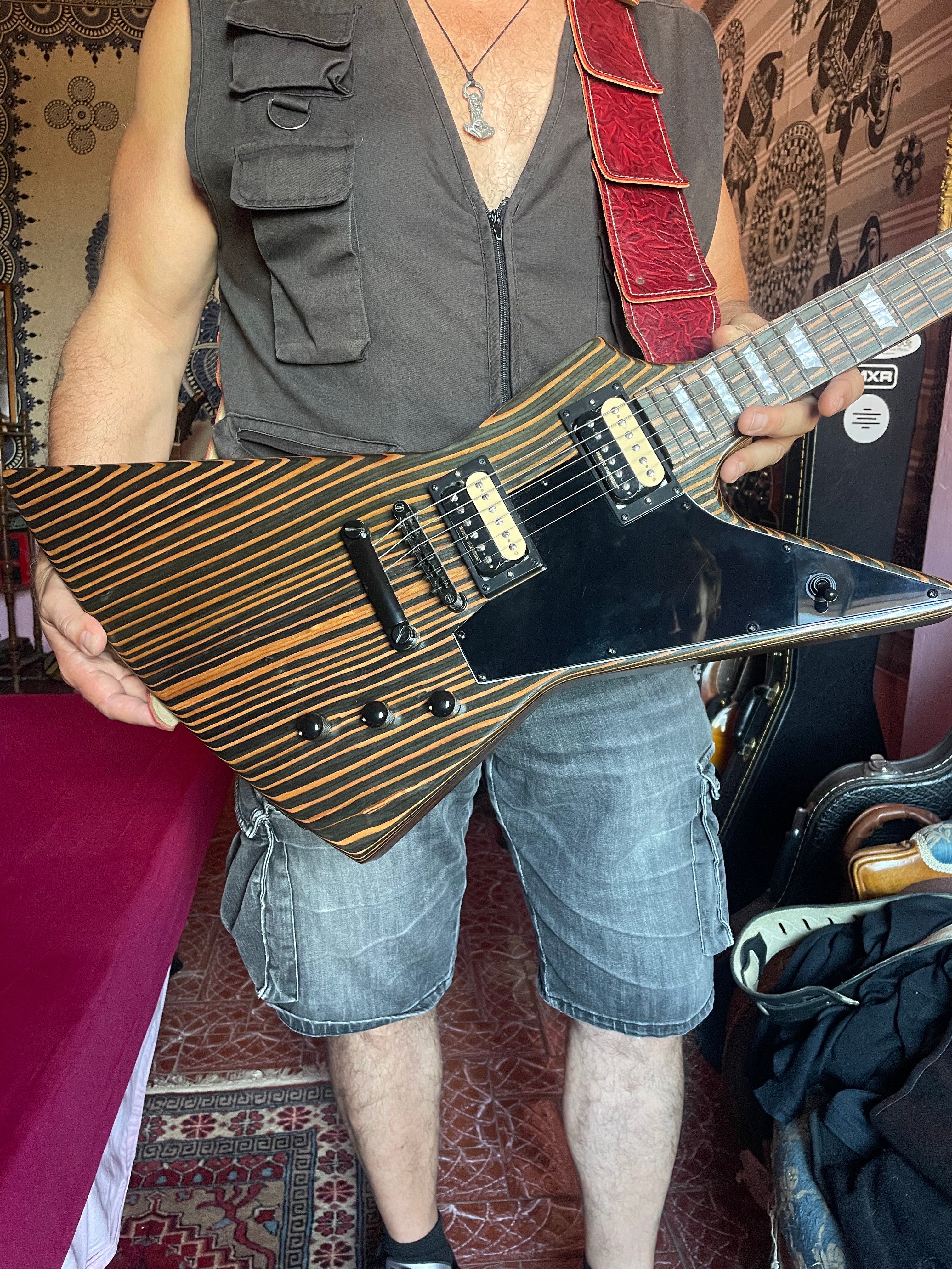 All Zebrawood Explorer Style DIY Electric Guitar Kit (PEX-227