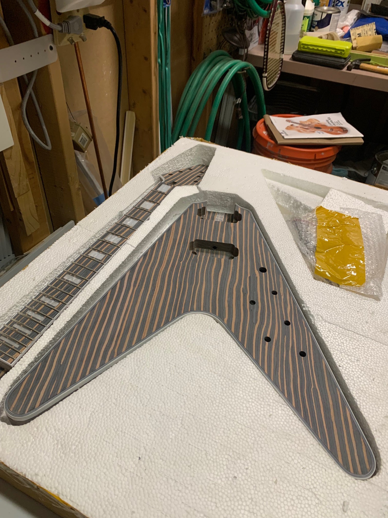 Flying V Style All Zebrawood DIY Electric Guitar Kit (PFV-672