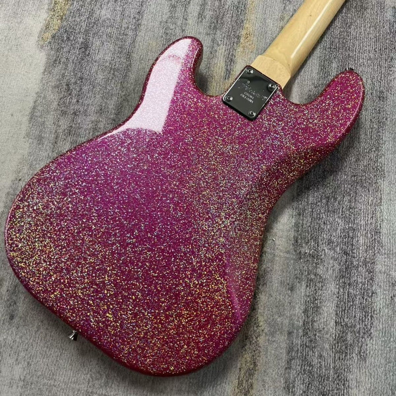 P Bass Inspired 4 String Electric Bass Guitar with Large Flake Purple Sparkle Finish (LRG-081)