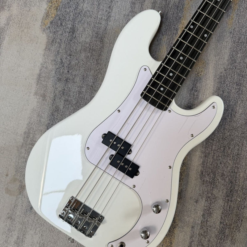 P Bass Style 4 String Electric Bass with Gloss White Finish & Paulownia Body(LRG-101)