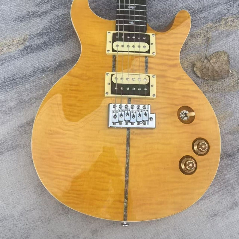 PRS Style Double Cutaway Electric Guitar - Amber Flame Maple Top, Mahogany Body & Single Locking Tremolo(LRG-049X)