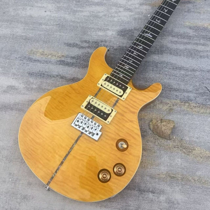 PRS Style Double Cutaway Electric Guitar - Amber Flame Maple Top, Mahogany Body & Single Locking Tremolo(LRG-049X)