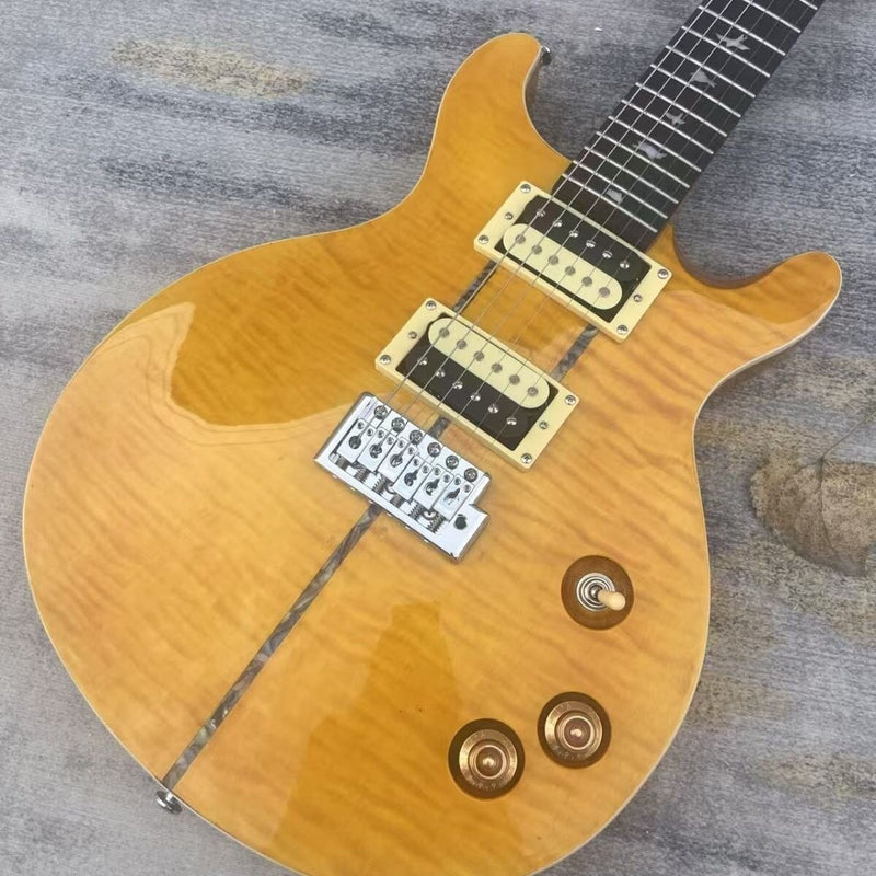 PRS Style Double Cutaway Electric Guitar - Amber Flame Maple Top, Mahogany Body & Single Locking Tremolo(LRG-049X)