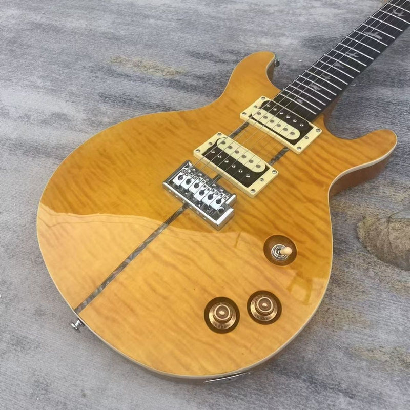 PRS Style Double Cutaway Electric Guitar - Amber Flame Maple Top, Mahogany Body & Single Locking Tremolo(LRG-049X)