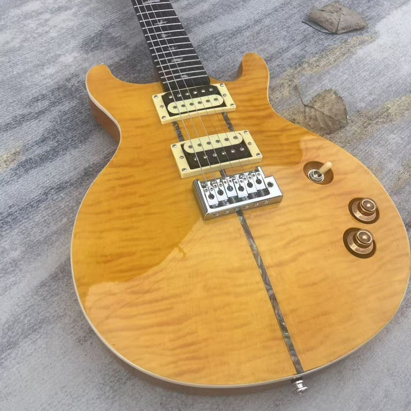 PRS Style Double Cutaway Electric Guitar - Amber Flame Maple Top, Mahogany Body & Single Locking Tremolo(LRG-049X)