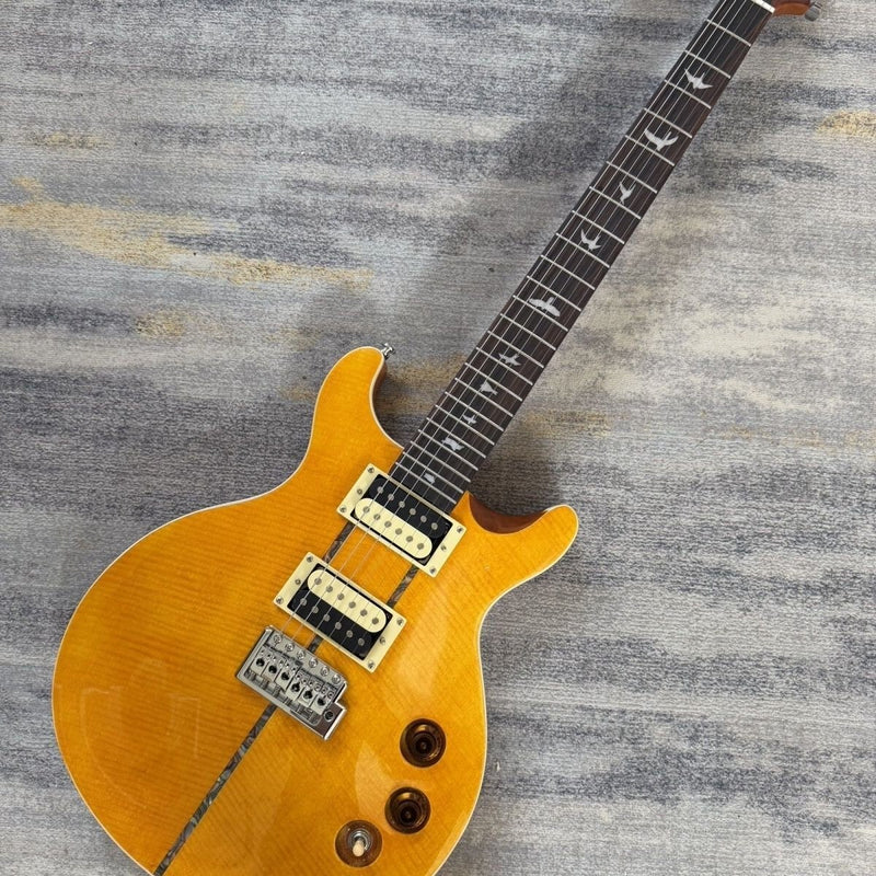 PRS Style Double Cutaway Electric Guitar - Amber Flame Maple Top, Mahogany Body & Single Locking Tremolo(LRG-049)