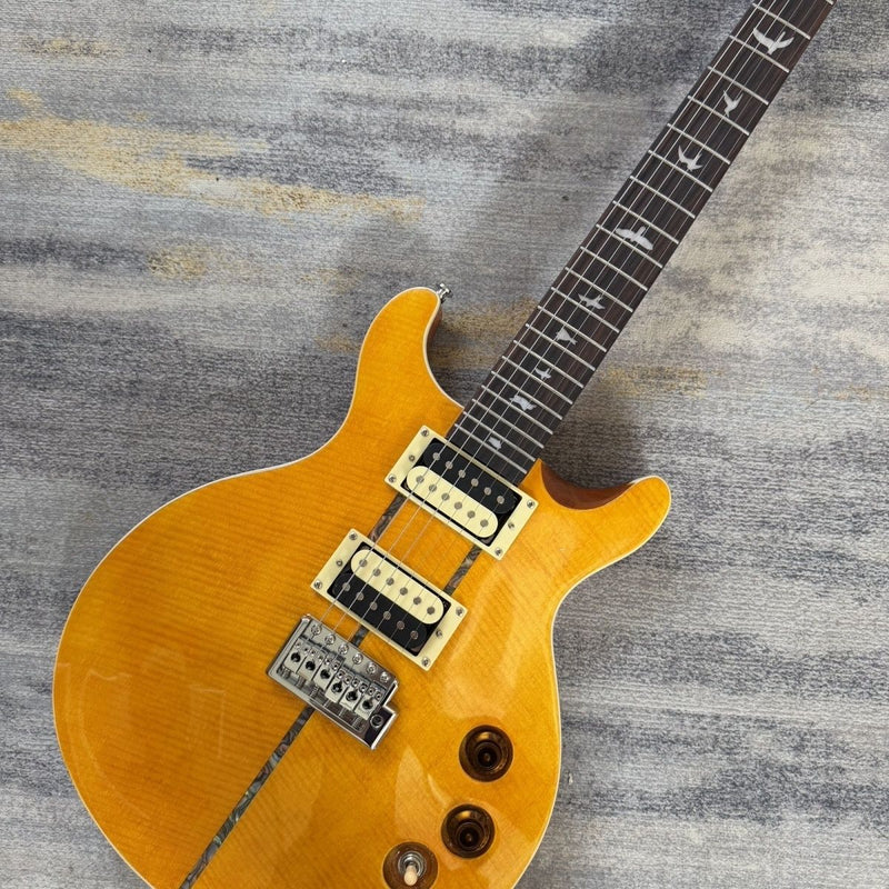 PRS Style Double Cutaway Electric Guitar - Amber Flame Maple Top, Mahogany Body & Single Locking Tremolo(LRG-049)