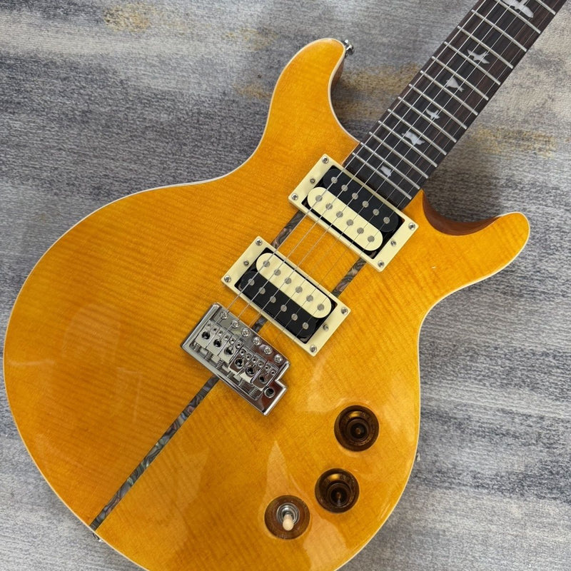 PRS Style Double Cutaway Electric Guitar - Amber Flame Maple Top, Mahogany Body & Single Locking Tremolo(LRG-049)