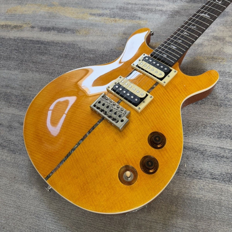 PRS Style Double Cutaway Electric Guitar - Amber Flame Maple Top, Mahogany Body & Single Locking Tremolo(LRG-049)