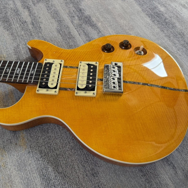 PRS Style Double Cutaway Electric Guitar - Amber Flame Maple Top, Mahogany Body & Single Locking Tremolo(LRG-049)