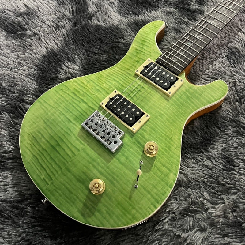 PRS Style Double Cutaway Electric Guitar - Transparent Green Flame Maple Top & Single Tremolo Bridge (LRG-050)