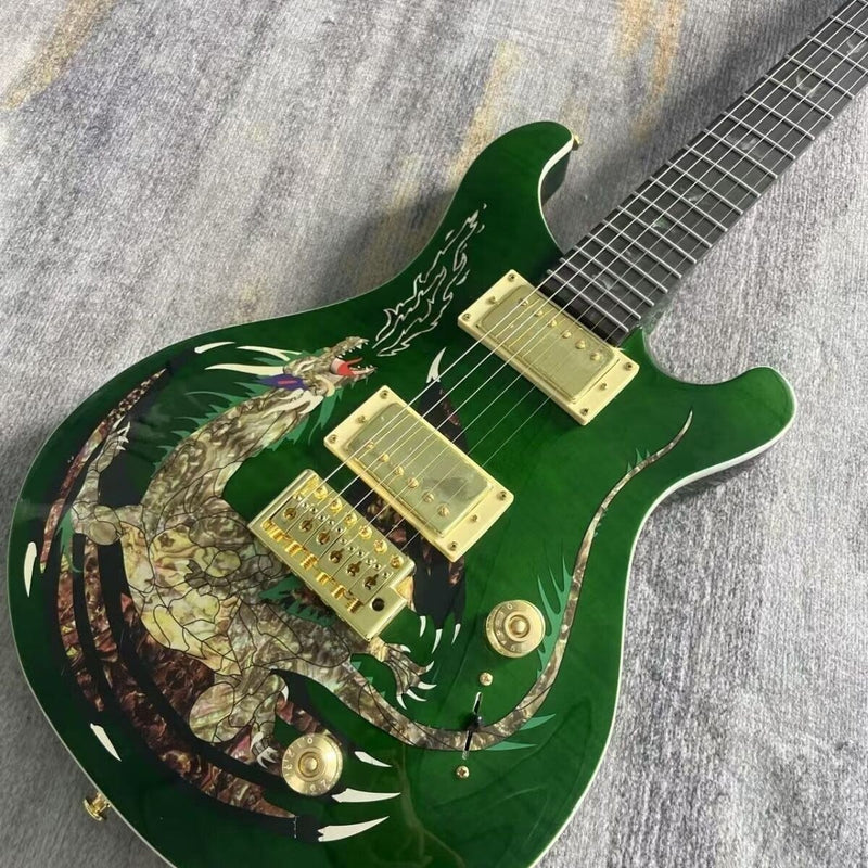 PRS Style Single Tremolo Electric Guitar | Dragon Body Inlay | Gold Hardware (LRG-056)