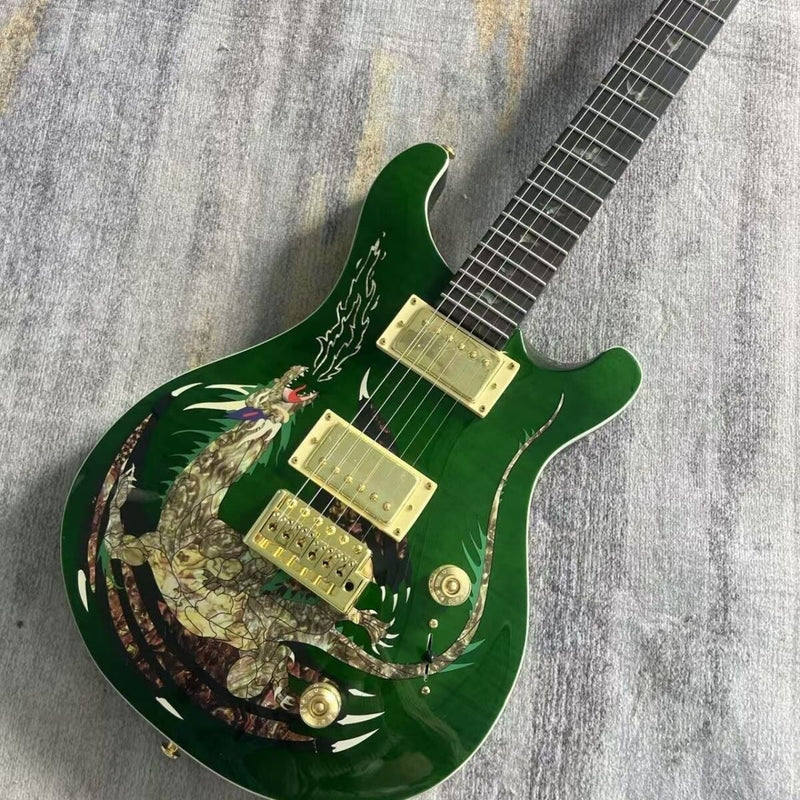 PRS Style Single Tremolo Electric Guitar | Dragon Body Inlay | Gold Hardware (LRG-056)