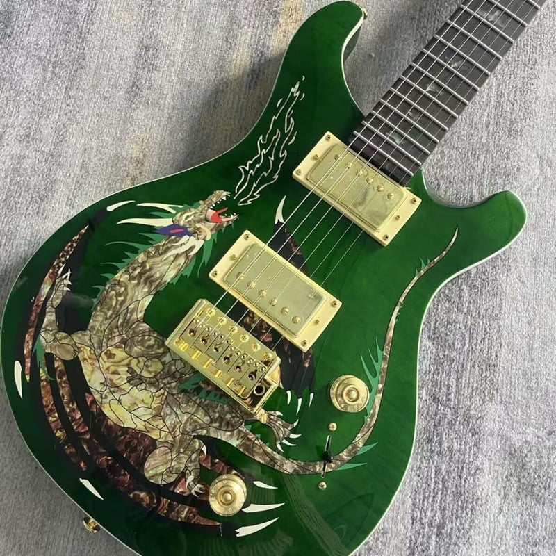 PRS Style Single Tremolo Electric Guitar | Dragon Body Inlay | Gold Hardware (LRG-056)