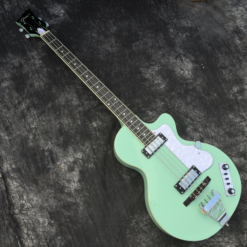 Pango Music 4 String Full Hollow Body Electric Bass Guitar with Gloss Seafoam Green Finish (YMZ-258)