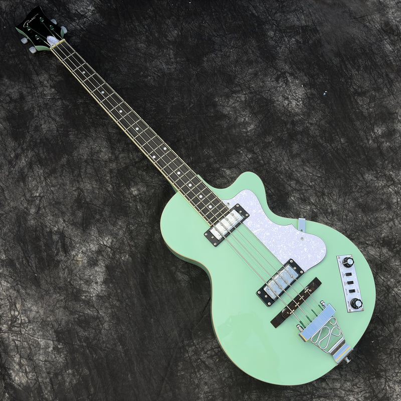 Pango Music 4 String Full Hollow Body Electric Bass Guitar with Gloss Seafoam Green Finish (YMZ-258)