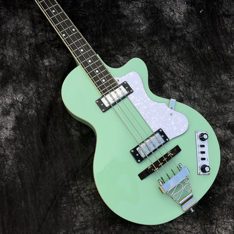 Pango Music 4 String Full Hollow Body Electric Bass Guitar with Gloss Seafoam Green Finish (YMZ-258)