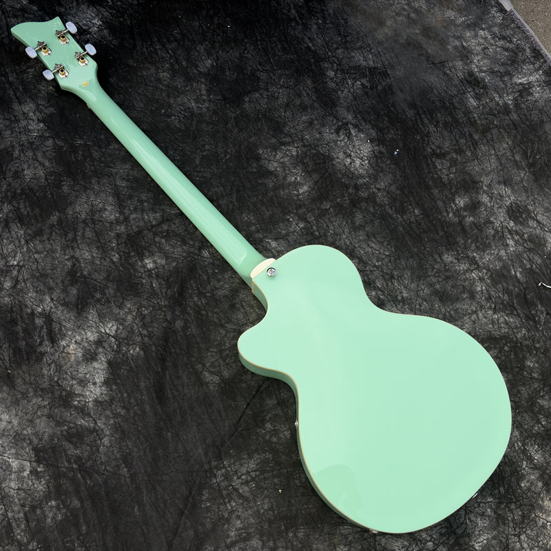 Pango Music 4 String Full Hollow Body Electric Bass Guitar with Gloss Seafoam Green Finish (YMZ-258)